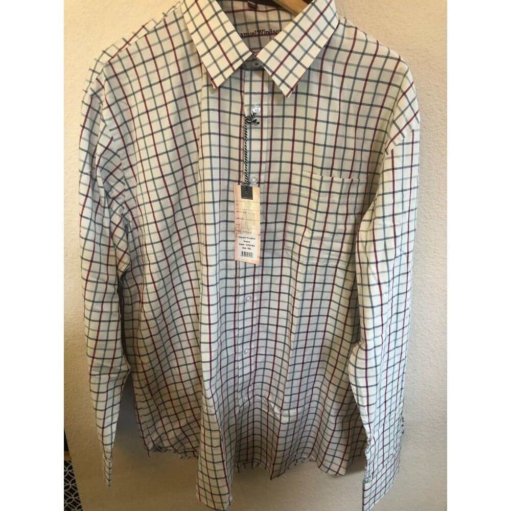 Samuel Windsor Plaid 2XL Shirt Beige/Red/Green Long Sleeve New Cotton Pocket